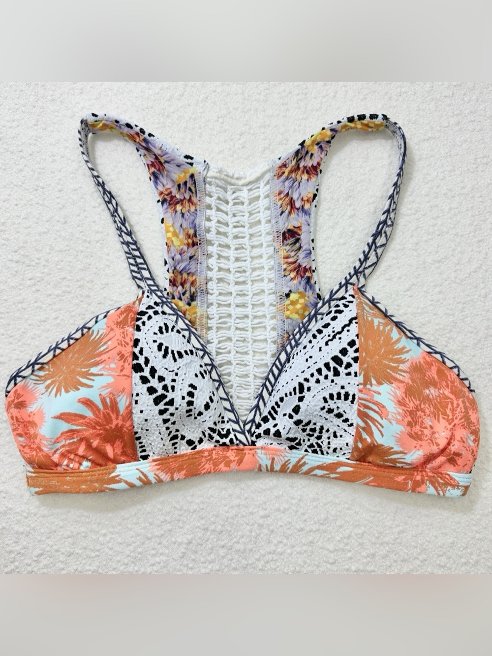 Maaji Colorful Floral Print Crochet Back Bikini Top XL